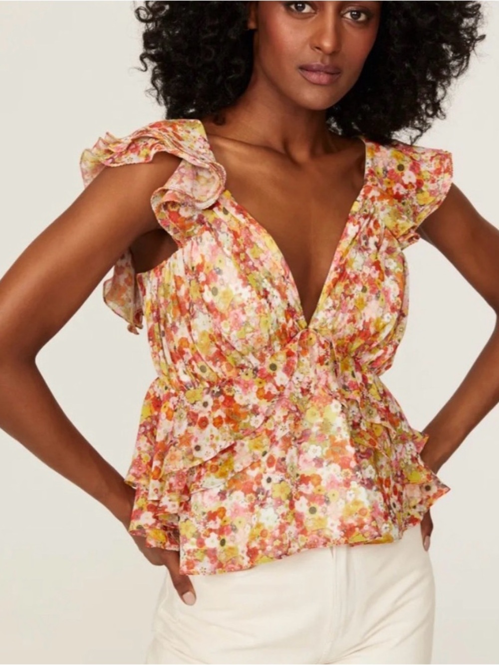 Slate & Willow Flutter Sleeve Tie Back Top